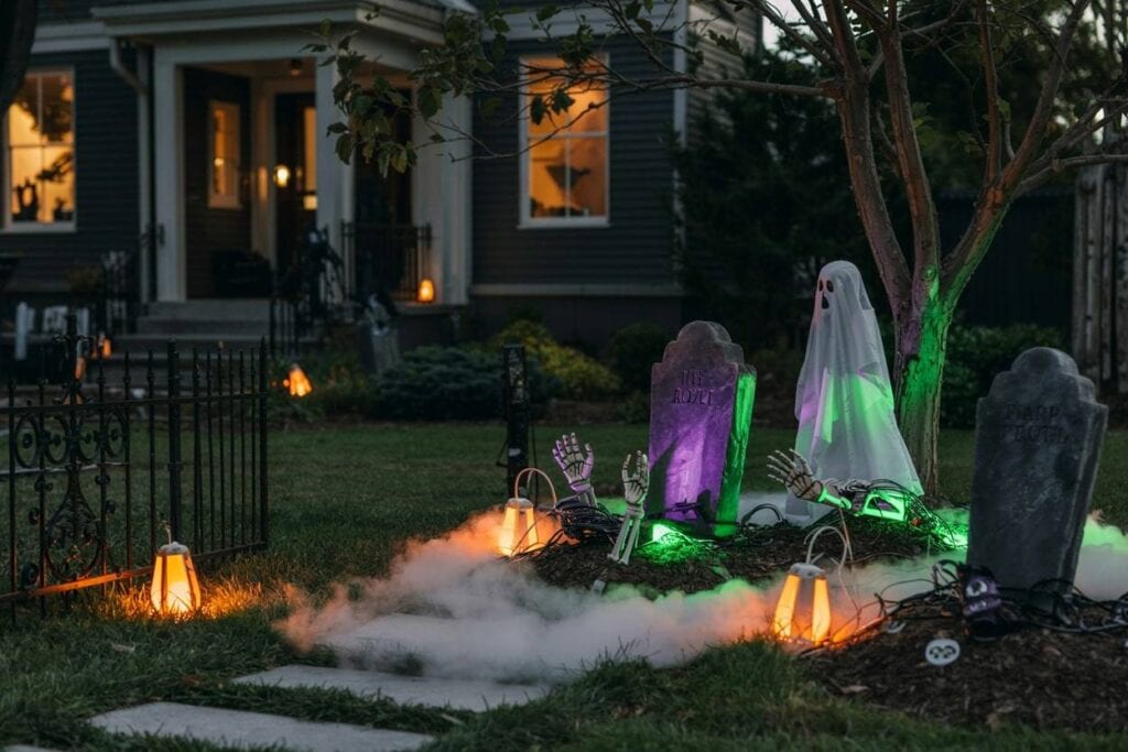 create an eerie graveyard scene