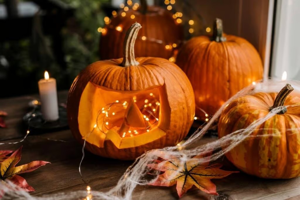 pumpkin lighting with fairy lights