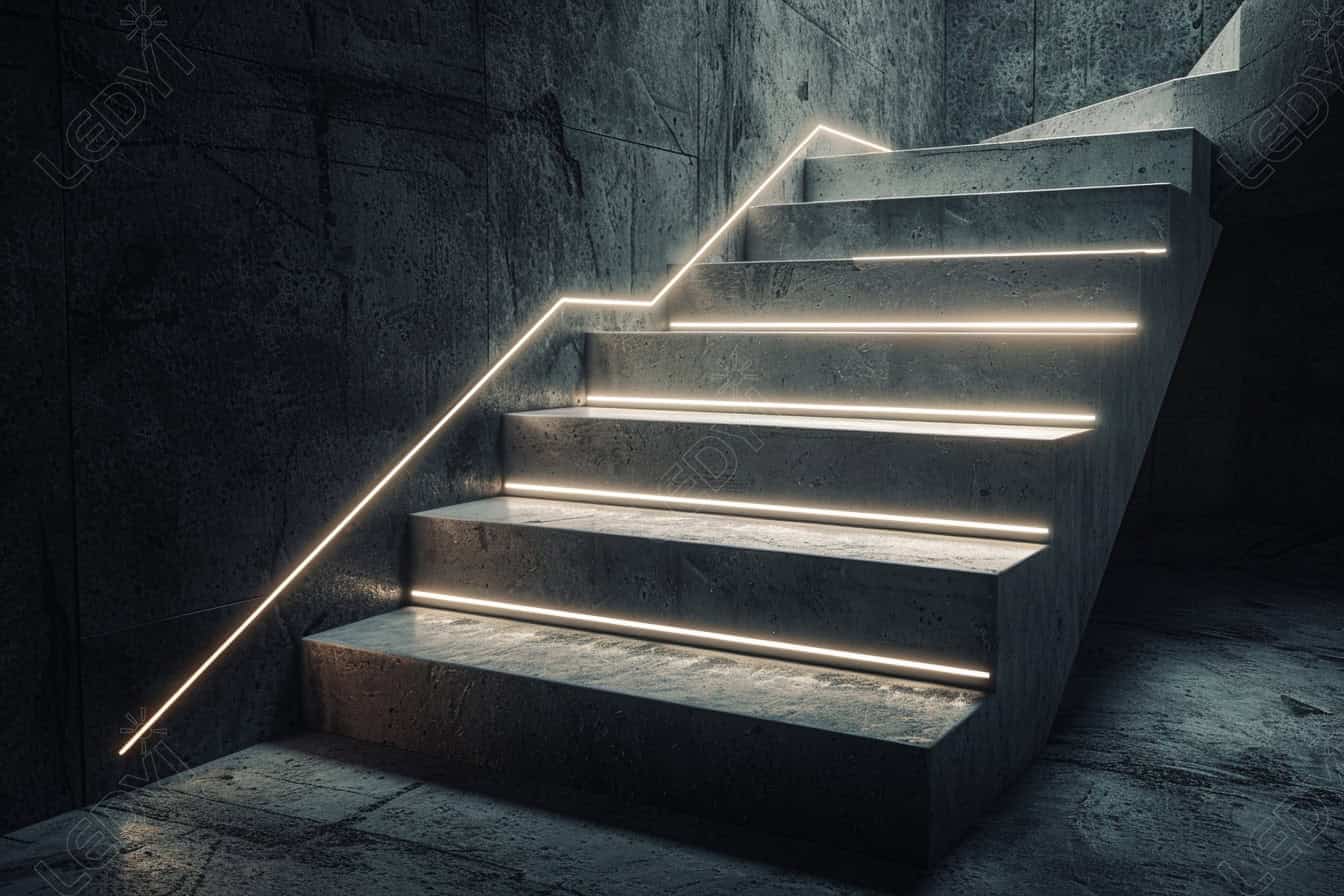 Modern stairs with sleek LED lighting.
