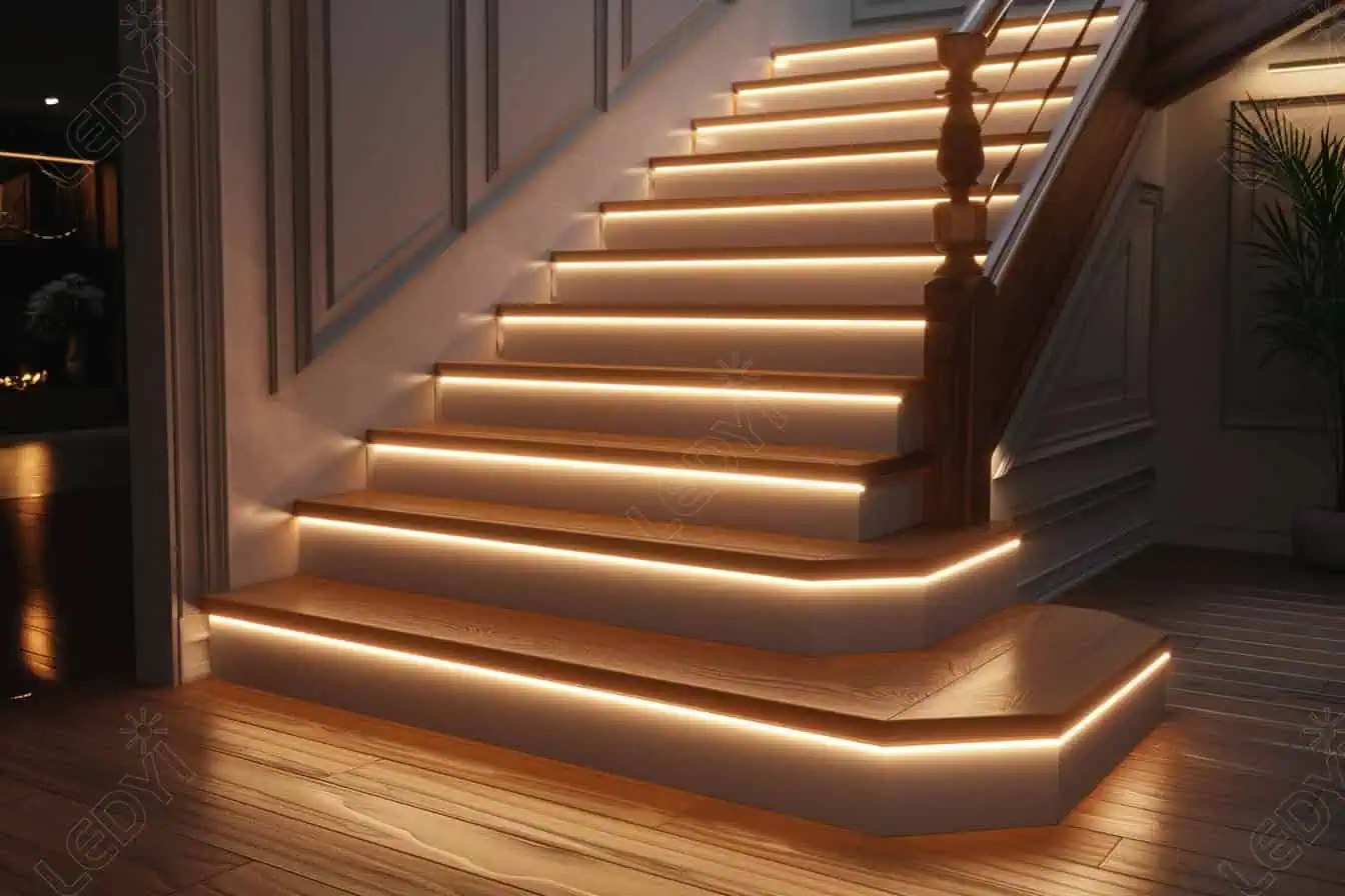 Modern staircase with LED strip lighting