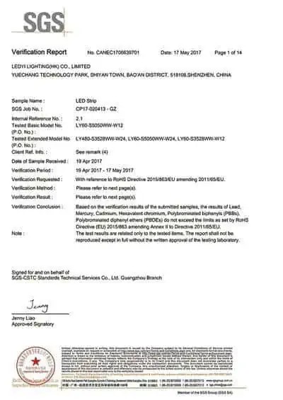 SGS RoHS Certificate